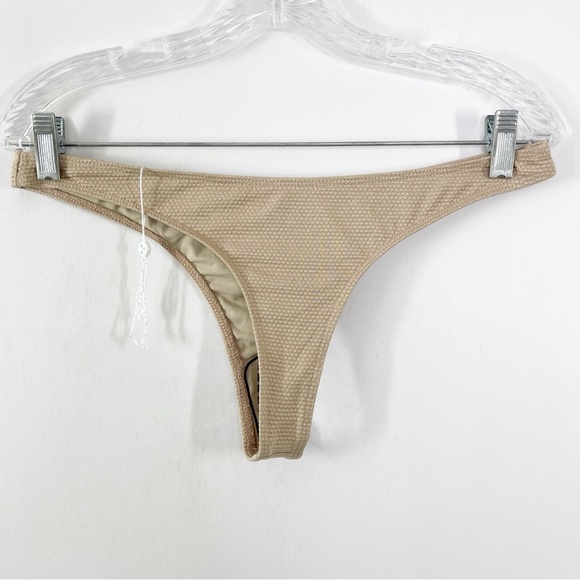 Frankie’s Bikinis Cheeky Bottoms Thong Tan Gold Metallic Size L New - Picture 2 of 4